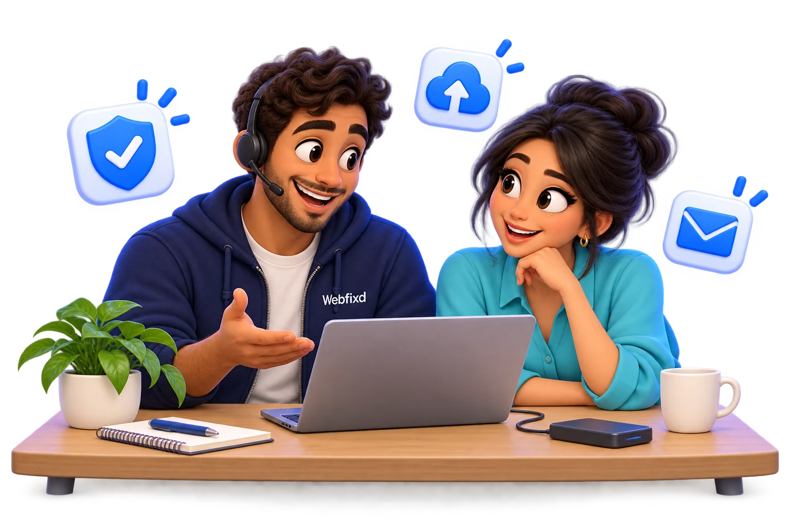 A friendly Webfixd support team looking after hosting, email and security.