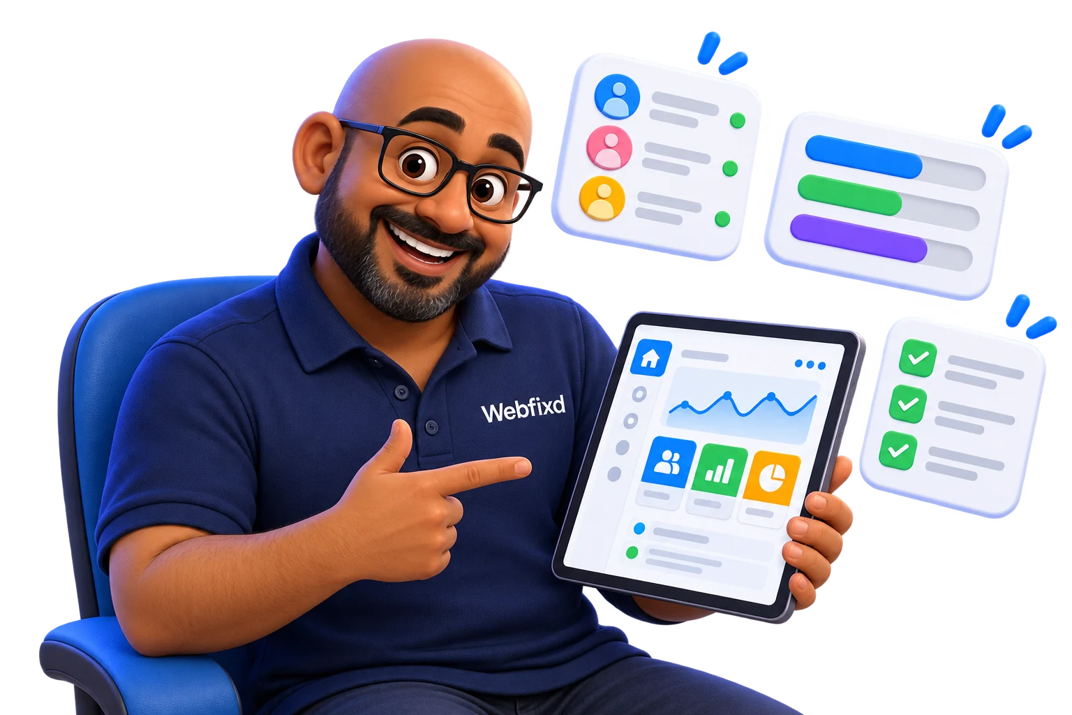 A business owner reviewing contacts and progress on a CRM tablet.